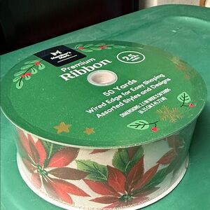 Wondershop Premium Ribbon with Poinsettia Design - Red and Green